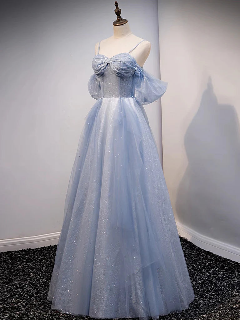 A-Line Off Shoulder Tulle Long Prom Dress